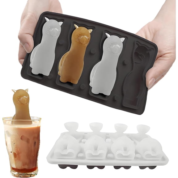 3D Alpaca Ice Cube Mold with Built-in Funnels, 4-Cavity Large Silicone Ice Tray for Whiskey & Cocktails, Cute Animal Shape Ice Maker for Party Drinks