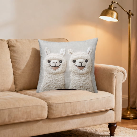 3D Alpaca Print Pillow Cover 45x45cm Short P Material with Embroidery-Style Animal Pattern Soft Cushion Cover Home Decor
