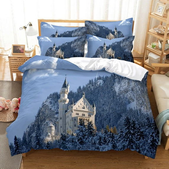 3D Alpine Flowing Water Forest View Duvet Cover King Double Size Women Kids Teens Warm Soft Gifts Bedroom ration