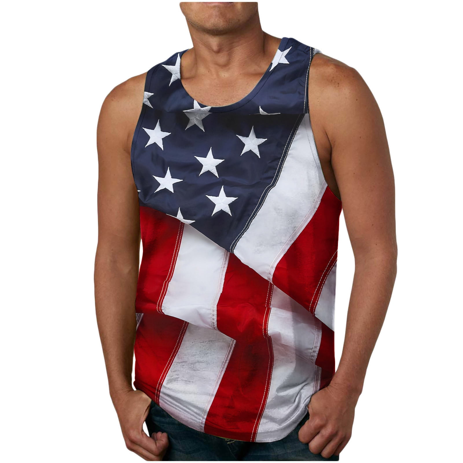 3D American Flag Muscle Tank Tops Mens Summer Patriotic T-Shirts Slim ...