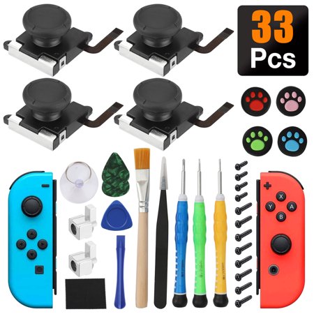 3D Analog Joystick Thumbstick Repair Kit Fit for Nintendo Switch Left Right Joy-Con Controller, Switch 3D Analog Joystick Replacement Part, Thumbstick Caps, Metal Buckles, Screwdriver Pry Repair Tools
