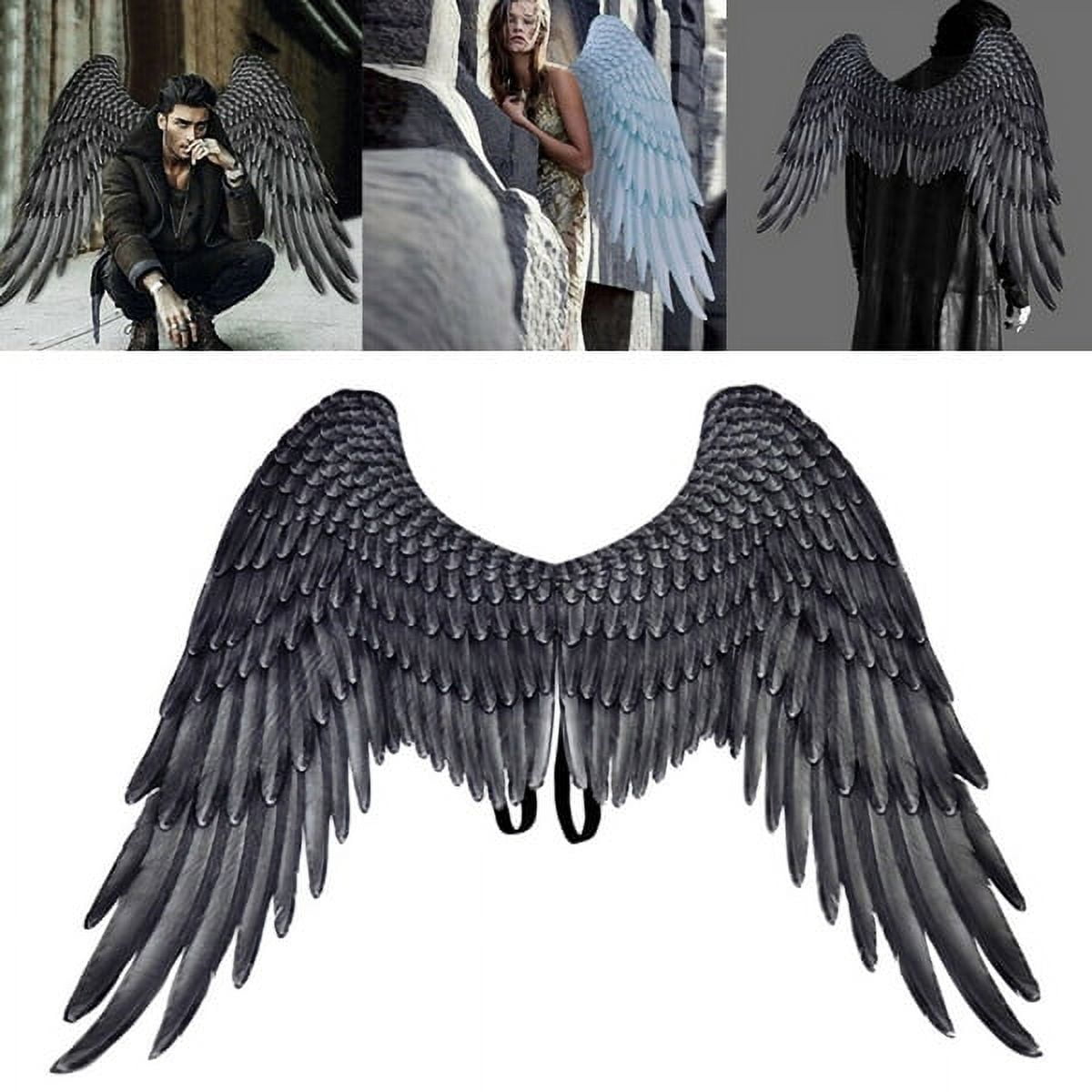 Premium Vector  Black devil realistic wings. 3d monster or bird wings.  realistic halloween carnival costume.