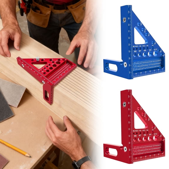 3D Angle Measuring Tool - Aluminum Alloy Woodworking Triangle Ruler with Precision Protractor, Suitable for Woodworking Construction DIY Projects Tile Installation (Red)