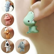 ANANJING 3D Animal Cartoon Biting Ears Stud Earrings,Lovely Animal Dinosaur Shark Bite Ear Studs Piercing Earrings, Handmade Polymer Clay Cute Stud Earrings for Women Girls