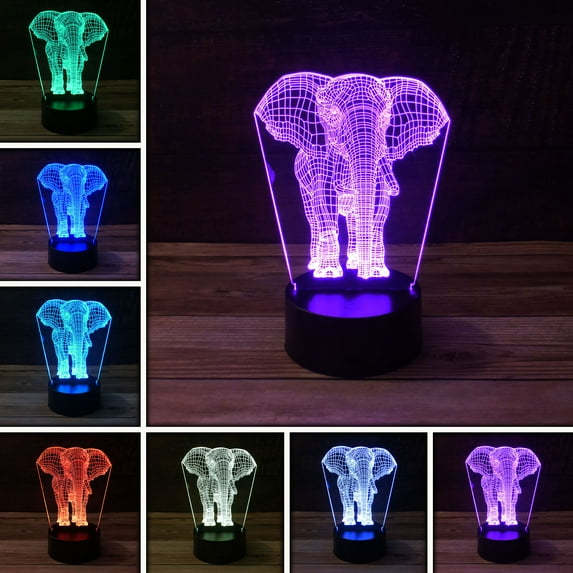 3D Animal Elephant Desk Light - 7 Color LED Lamp Base with USB or Battery and Touch control Rotating Fade or Solid Color mode. Makes a perfect Nightlight for Kids or Unique Gift for any age.