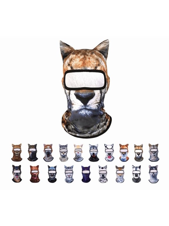 3D Animal Face Ski Mask, Novelty Animal Print Balaclava for Cycling, Motorcycling and Snowboarding (F)