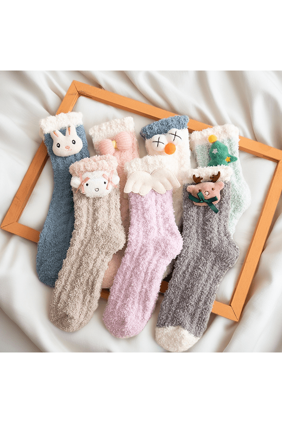 3D Animal Fuzzy Socks for Womens Girls – 7 Pairs Sleeping Winter Warm Slipper Socks Coral Velvet Floor Socks for Adults & Kids, Soft Cute Thermal Coral Fleece Crew Socks for Girls Christmas Gift