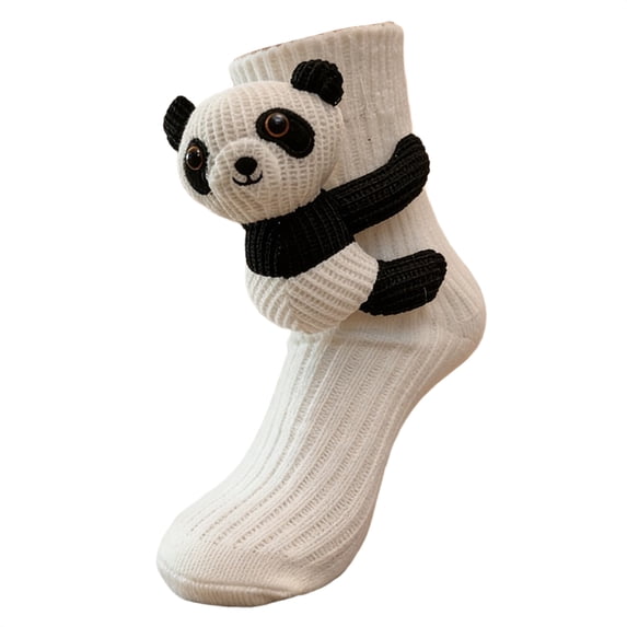 3D Animal Hugging Crew Socks, Knit Warm Non-Slip Floor Socks with Plush Doll Decor for Women Men, 10.63 Inch (1 Pair)