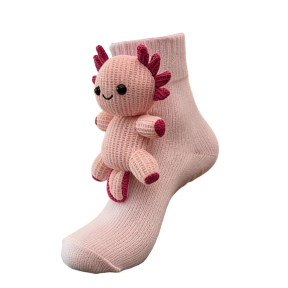 3D Animal Hugging Crew Socks, Knit Warm Non-Slip Floor Socks with Plush Doll Decor for Women Men, 10.63 Inch (1 Pair)
