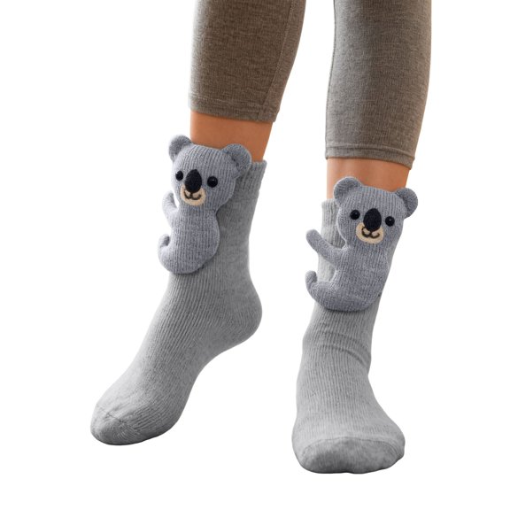 3D Animal Knit Socks for Women Cute Funny Plush Crocheted Double Layer Warm Hug Socks Holiday Gifts Casual Cozy Socks