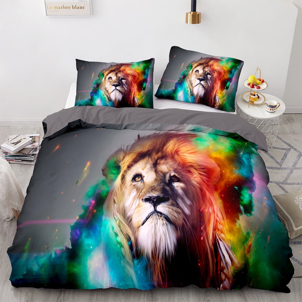 3D Animal Lion Tiger Print Bed Duvet Cover Set Twin Full Queen King