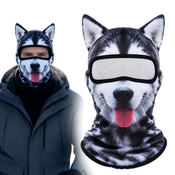 3D Animal Ski with Ears Realistic Dog Print Full Cute Sheisty Cover for Winter Sports Music Festivals Halloween Skiing Snowboarding Outdoor Activities