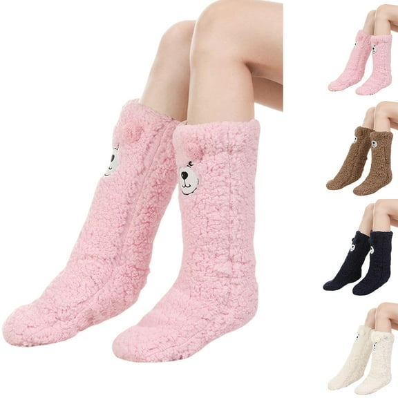 3D Animal Slipper Socks for Women, Fuzzy Plush Non-Slip Bottom Crew Socks, Warm Soft Sleeping Socks for Girls, Teen Girls Gifts, One Size Fits Most