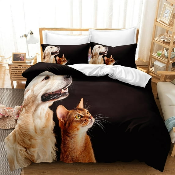 3D Animal Theme Bedding Set Queen Size Dog Duvet Cover Set Cute Dog Printed Comforter Cover for Kids Teen Boys Adult Bedspread Cover
