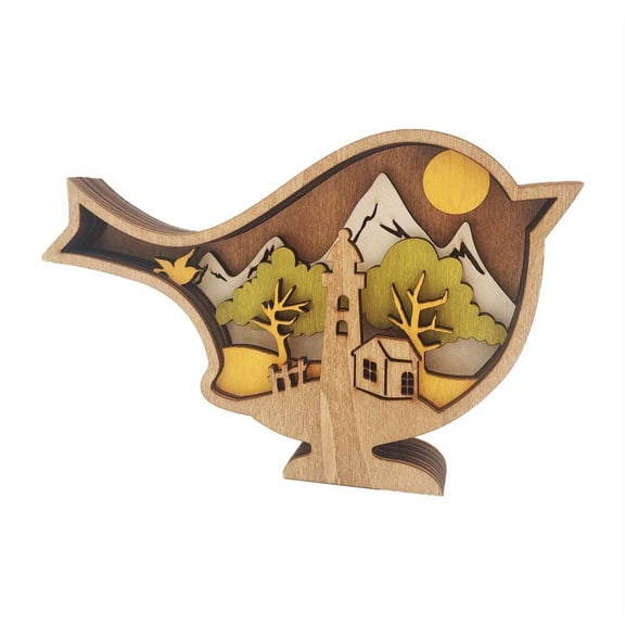 3D Animals Crafts Statue, Wooden Creative Forest Animals Decor, Hand Carved Creative Silhouette Home Decor Accents Sculptures For Wall Desktop Shelf