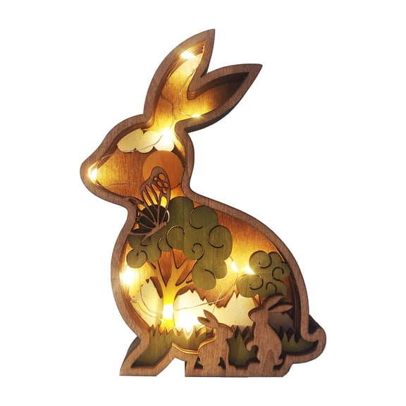 3D Animals Crafts Statue, Wooden Creative Forest Animals Decor With Light, Hand Carved Creative Silhouette Home Decor Accents Sculptures For Wall Desktop Shelf