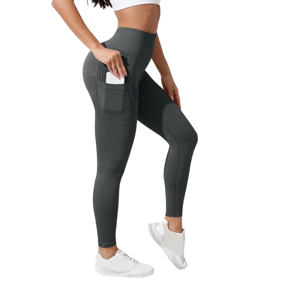 3D Anti Cellulite Leggings High Waisted Seamless Pants with Pockets Butt Lifting Tummy Control Compression Yoga Pants Soft Breathable for Gym Workout, Gray 2XL
