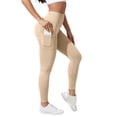 thumbnail image 1 of 3D Anti Cellulite Leggings High Waisted Seamless Pants with Pockets Butt Lifting Tummy Control Compression Yoga Pants Soft Breathable for Gym Workout, Light Yellow L, 1 of 7