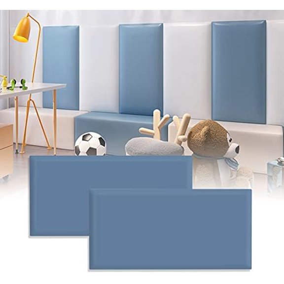 3D Anti-Collision Wall Padding for Kids, Peel and Stick Upholstered Wall Panels, Queen Headboard, Playroom Decorative Protection Panel, Pack of 2 Panels Sized 23.6” X 11.8” (Dark-Grey-Blue)