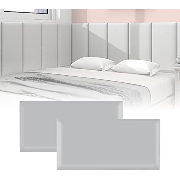 3D Anti-Collision Wall Padding for Kids, Peel and Stick Upholstered Wall Panels, Queen Headboard, Playroom Decorative Protection Panel, Pack of 2 Panels Sized 23.6” X 11.8” (Light Grey)