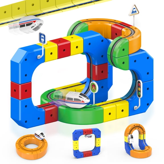 3D Anti-Gravity Electric Train Set for Kids Ages 3-8 - 58 PCS Flexible DIY Race Track Building Toy(33 Track Blocks, 1 Motorized Train, Accessories), STEM Educational Birthday Gift for Boys Girls