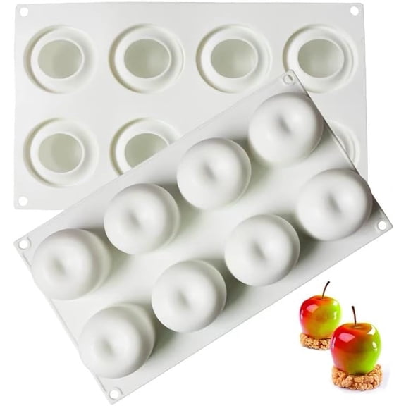 ABPETE 3D Apple Shape Silicone Baking Mold for Mousse Cake, French Dessert Mold for Pastry Chocolate, Reusable Non-Stick Easy Release(8-Cavity)