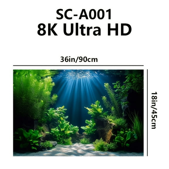 3D Aquarium Background with Sunlight Effect, Reusable Adhesive, Easy Apply Fish Tank Decor for Freshwater Saltwater Aquariums, No Residue Removal, HD Aquatic Plants Design