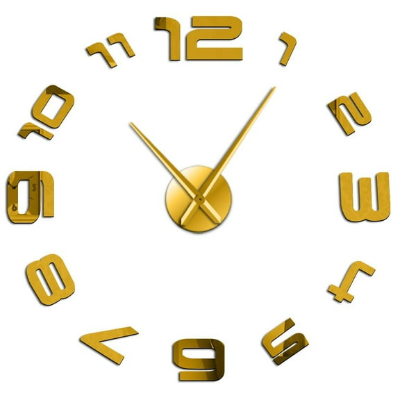 3D Arabic Numerals Big Wall Clock Modern Design Large Frameless Wall Watch Decorative Clock Mirror Effect Living Room Wall Decor(Gold,27inch)