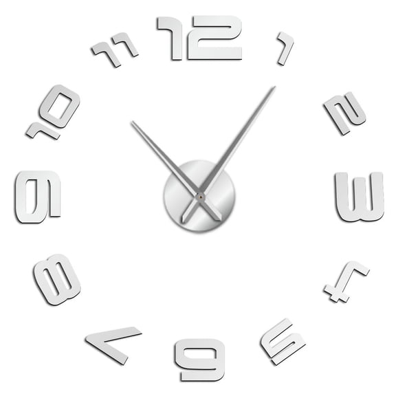 3D Arabic Numerals Big Wall Clock Modern Design Large Frameless Wall Watch Decorative Clock Mirror Effect Living Room Wall Decor(Silver,27inch)