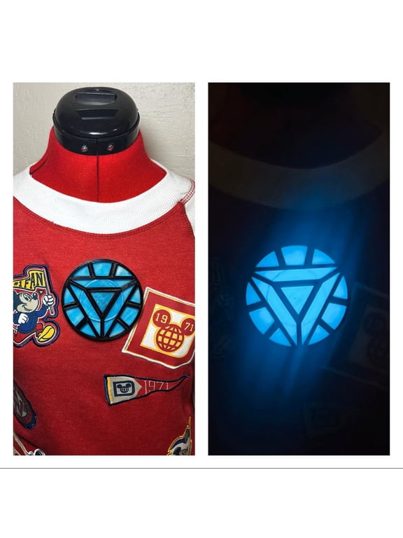 3D Arc Reactor Super Hero Custom Magnetic Chest Piece Light Up Blue Glow in the Dark + UV Keychain Light - Costume Accessory Dress Up