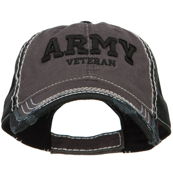 3D Army Veteran Embroidered Vintage Frayed Cap - Charcoal OSFM