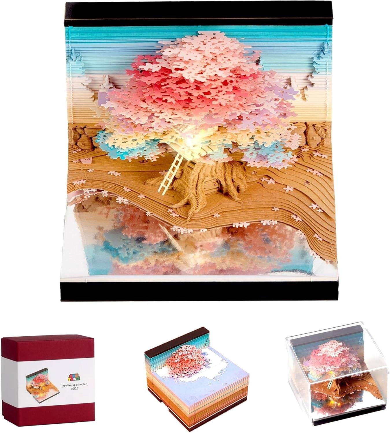 Tree Calendar Rip 3D Art Calendar 2026, Time Piece Calendar Colourful Treehouse Memo Pad ...