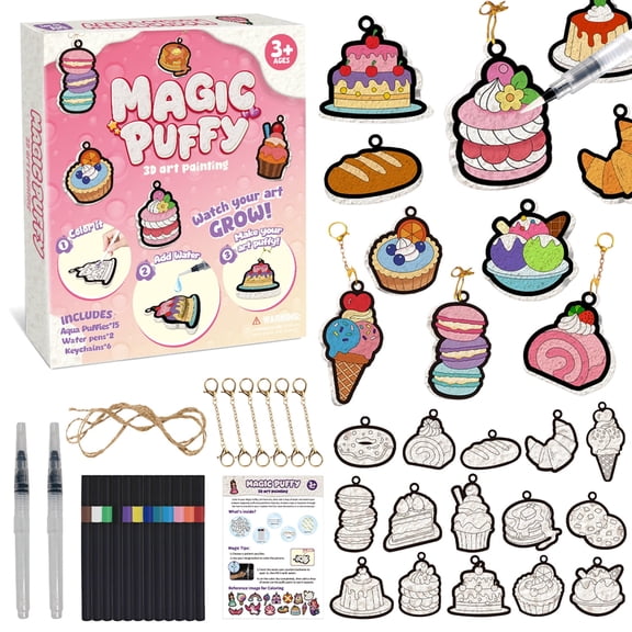 3D Art Craft Kit & Puff Paint, Magic Foam Texture Painting Kit, Arts and Crafts for Girls 3 4 5 6 7 8 9 10 Years