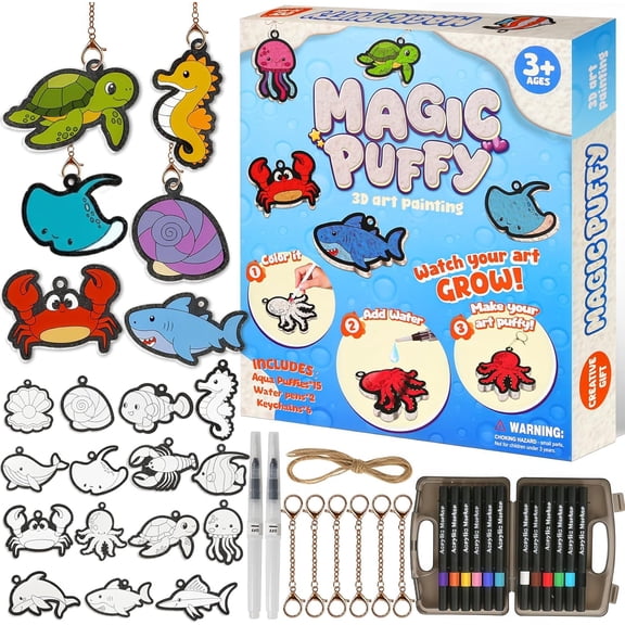 3D Art Kit, Ocean Animals Magic Foam Texture Painting Set, 15 Pcs Mess Free Craft Kit for Kids  Screen Free Play, Creative Birthday Christmas Gift for Boys and Girls Ages 3-10