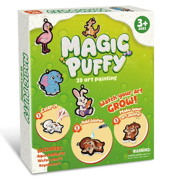 3D Art Kit - Puffs Animals Magic Foam Texture Painting Kit, Stocking Stuffers, Paint by Number Craft , DIY Color & Inflate Activity, Travel & Chirstmas Gift for Family