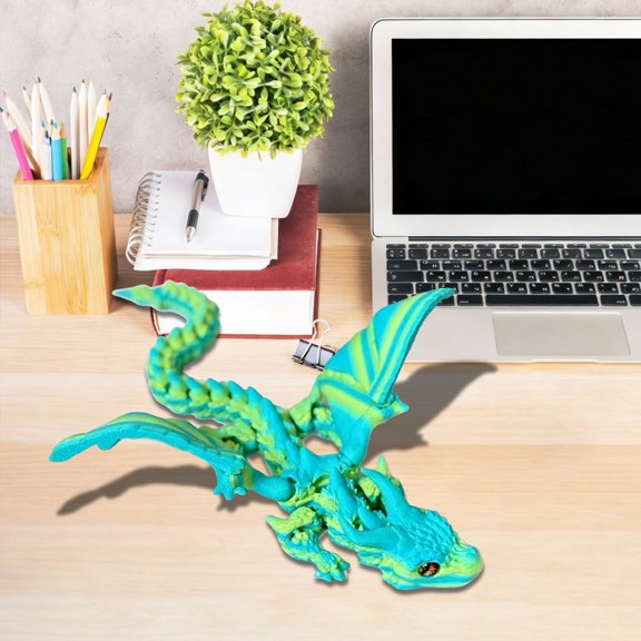3D Articulated Wyvern Figure, Gradient Color Changing Double Horns, Fully Poseable Flexible Joints, Durable Smooth Finish Collectible Decor for Home Office Study Desktop Display, D