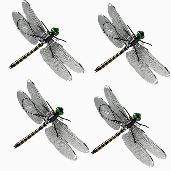3D Artificial Dragonfly Bug Repellent (4Pcs) – Lifelike Outdoor Hanging Ornament & Garden Decor – Natural Fly,Durable PVC Hanging Use (Yellow)