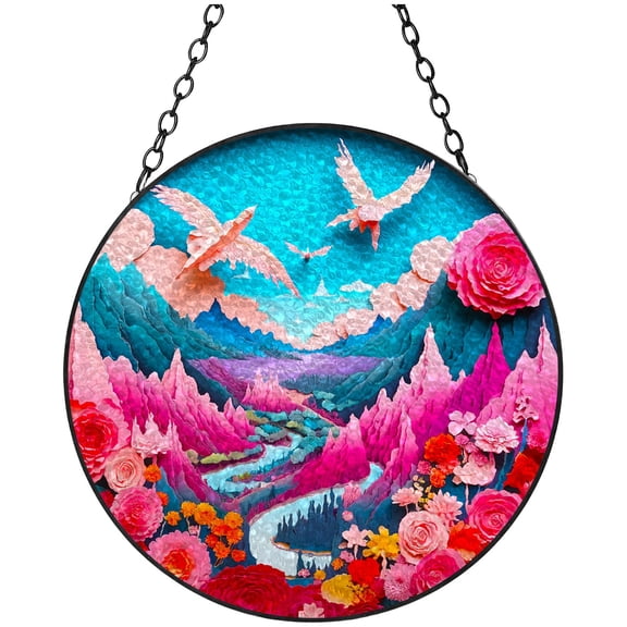 3D Artwork Cut Paper Flowers Stained Glass Suncatcher Colored Handmade Window Hangings Glass Suncatcher Crafts Kits for Indoor Garden Christmas Decoration 16x16cm(3)