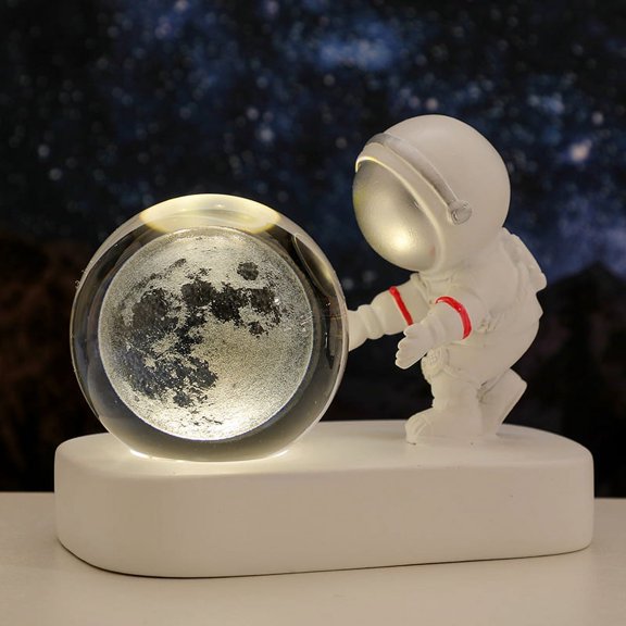 3D Astronaut Crystal Ball Night Light,Crystal Ball Night Lamp, Creative Night View Astronomical LED Universe Lamp (Moon)