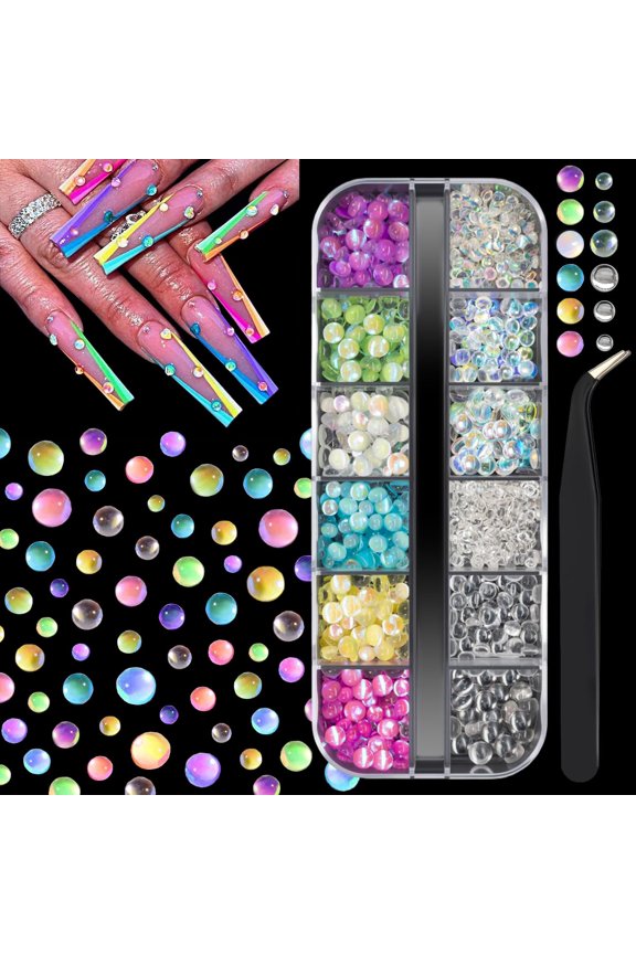 3D Aurora Bubble Beads Nail Charms Colorful Mermaid Gems Nail Art Circular Dewdrop Water Droplets Glass Rhinestones Colored Pearls Y2K Nail Charms Flatback Diamond for Nails Face Eyes Crafts