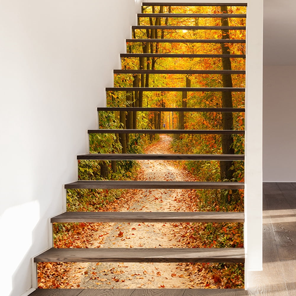 3D Autumn Maple Forest Peel and Stick Stair Stickers -Self-Adhesive Staircase Stickers- Stair Riser Decals for Home Office Decor 39.37"x 7.08"