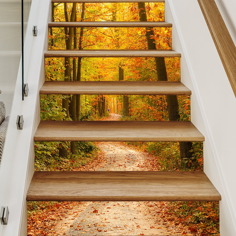 3D Autumn Maple Forest Peel and Stick Stair Stickers -Self-Adhesive Staircase Stickers- Stair Riser Decals for Home Office Decor 39.37"x 7.08"