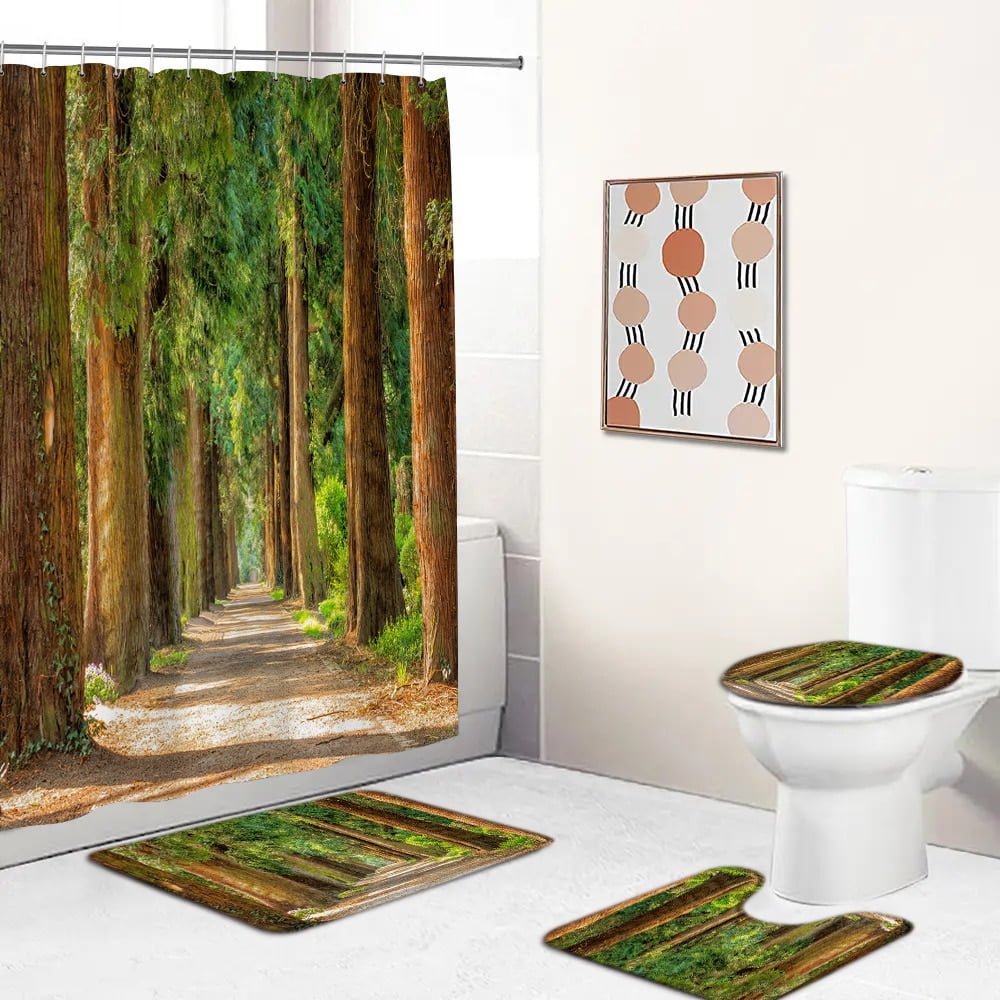 3D Autumn leaves Forest Scenery Fabric Waterproof Shower Curtain