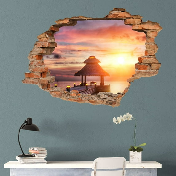 3D B ridge Floor/Wall Sticker Removable Mural Decals Vinyl Art Living Room Decor/ Simulation wall-breaking 3D three-dimensional wall stickers fake windows living room bedroom background stickers