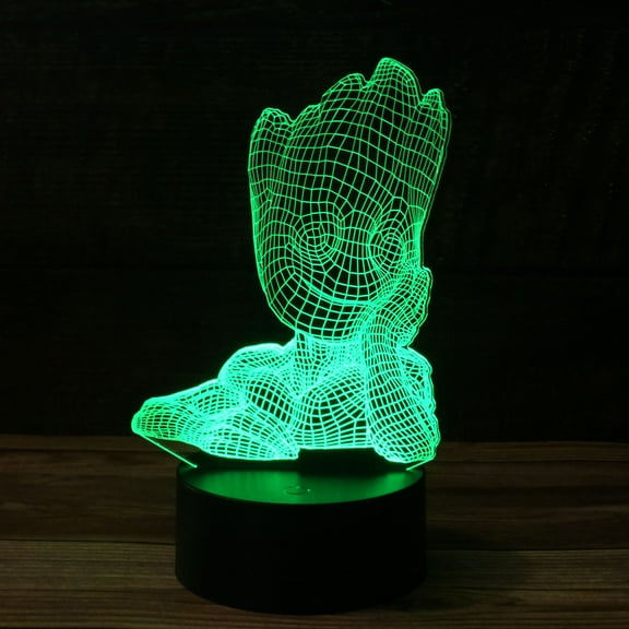 3D Baby Groot Desk Light - 7 Color LED Lamp Base with USB or Battery and Touch control Rotating Fade or Solid Color mode. Makes a perfect Nightlight for Kids or Unique Gift for any age.