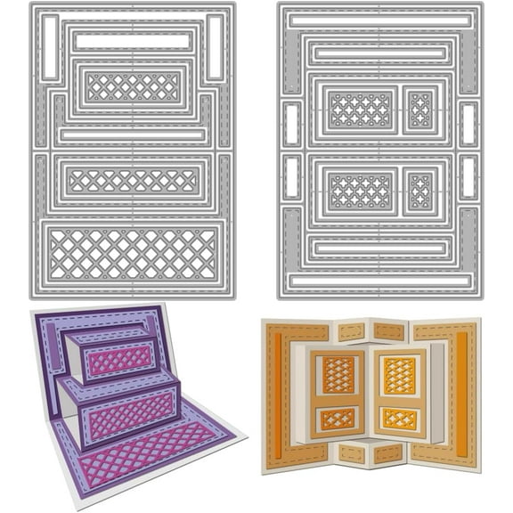 3D Backgrounds Frame Metal Cutting Dies Rectangle Frame Die Cuts Embossing Template Stereo Greeting Card Carbon Steel Stencils for Card Making Scrapbooking Album Handbook Gift Decoration