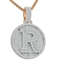 thumbnail image 1 of 3D Baguette Round Bezel Rose Gold Initial Letter R Alphabet Charm Pendent + Chain, 1 of 4