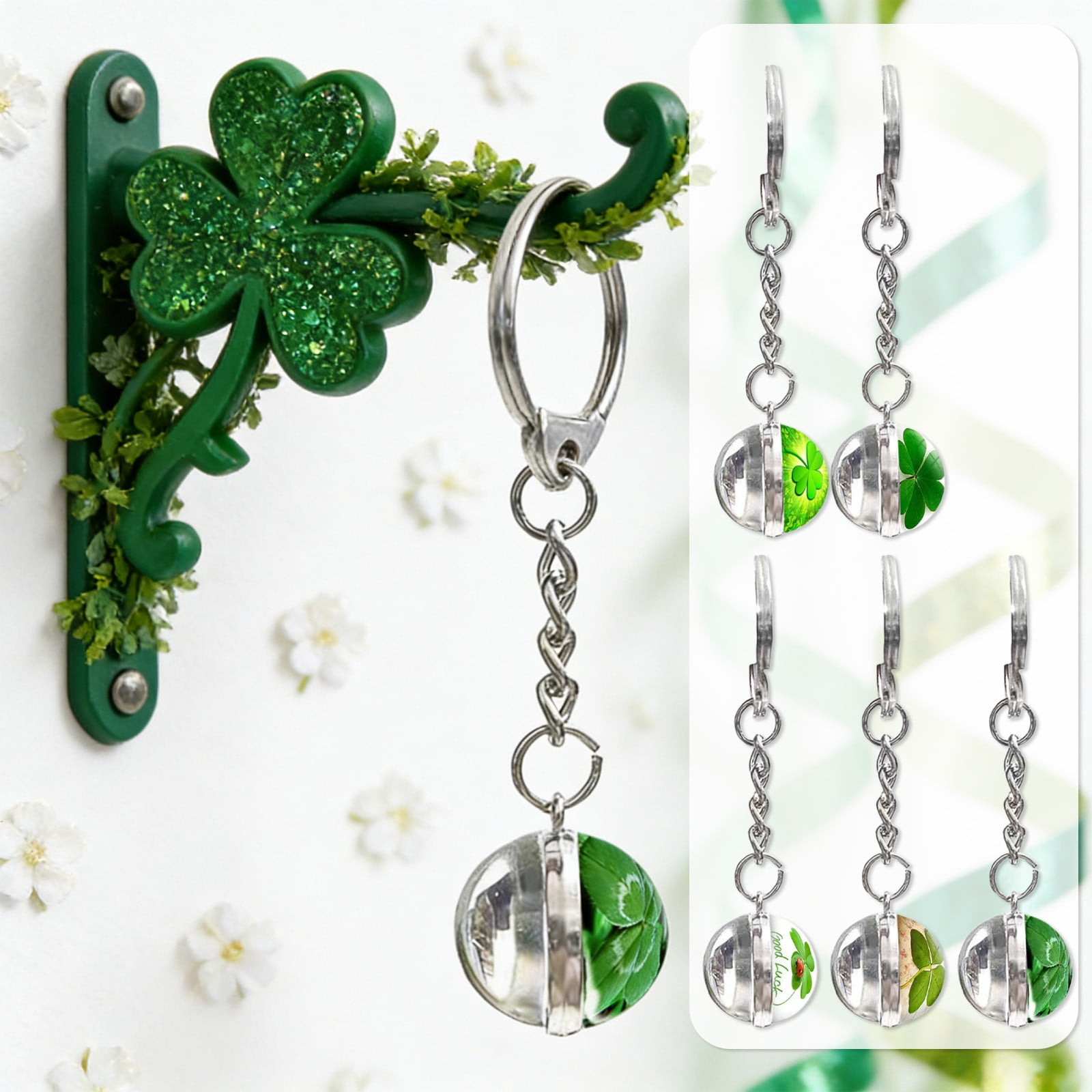 3D Ball Four Leaf Keychain,St. Patrick's Day Keyrings Pendant,Alfalfa ...