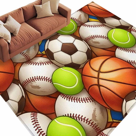 3D Balls Sports Area Rug 5x7 Washable Rug Non Slip Basketball Baseball Football Large Area Rug Soft Stainresistant Indoor Floor Carpet for Living Room Bedroom Home Office Dining Room Nursery