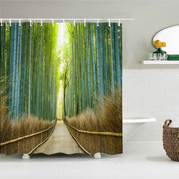 3D Bamboo Plant Printed Bathroom Shower Curtain Nature Landscape Bathroom Curtains Waterproof Polyester Fabric Home Decoration